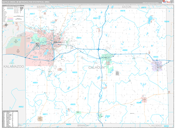 Battle Creek, MI Metro Area Wall Map